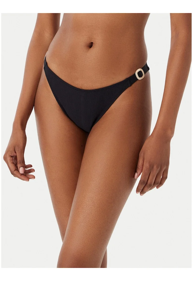 Slip de bikini pentru femei,  negru, material sintetic, croiala braziliana