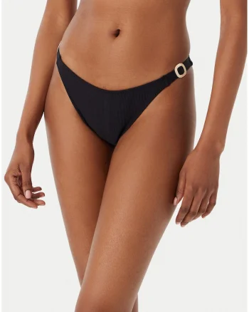 Slip de bikini pentru femei,  negru, material sintetic, croiala braziliana