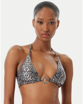 Sutien de bikini pentru femei,  animal print, gri/negru, material sintetic