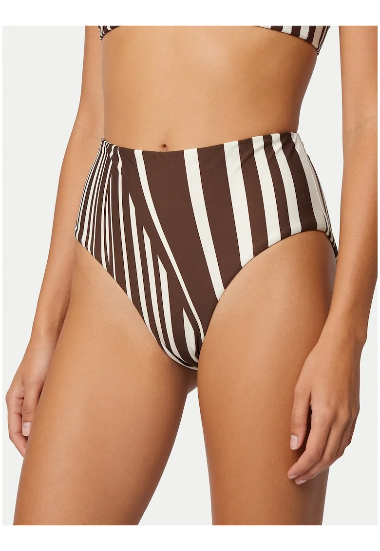 Slip de bikini pentru femei,  maro, material sintetic, imprimeu grafic