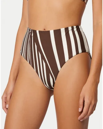 Slip de bikini pentru femei,  maro, material sintetic, imprimeu grafic