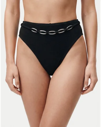 Slip de bikini,  croiala clasica, talie inalta, negru, material sintetic