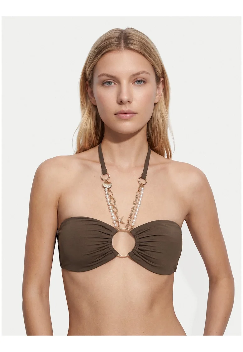 Sutien de bikini pentru femei,  maro, cupe detasabile, bretele nedetasabile, material elastic