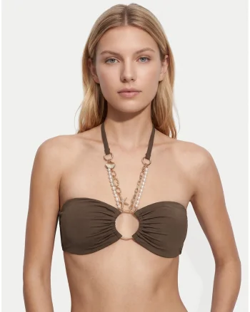 Sutien de bikini pentru femei,  maro, cupe detasabile, bretele nedetasabile, material elastic