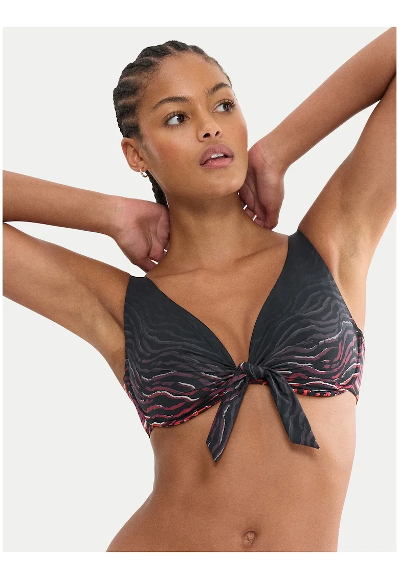 Sutien de bikini pentru femei,  animal print, negru/maro, material sintetic