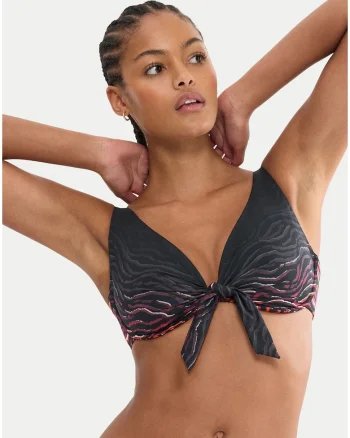 Sutien de bikini pentru femei,  animal print, negru/maro, material sintetic