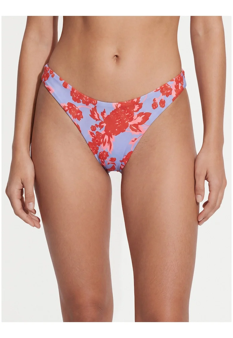 Slip de bikini pentru femei,  floral, reversibil, violet, material sintetic reciclat