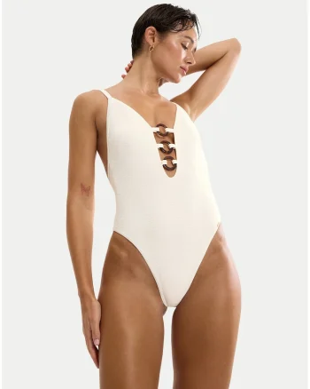 Costum de baie dama,  slip clasic, bej, material sintetic