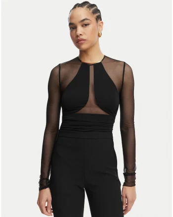 Body dama,  negru, maneca lunga, poliamida-elastan