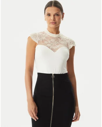 Body dama,  alb, floral, poliester
