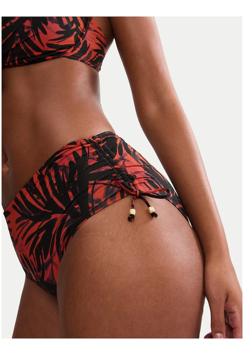 Slip de bikini dama,  talie inalta, grafic, maro, poliamida/elastan