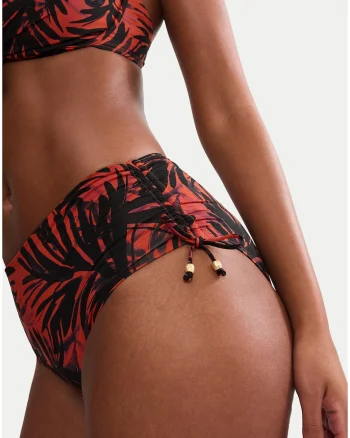 Slip de bikini dama,  talie inalta, grafic, maro, poliamida/elastan