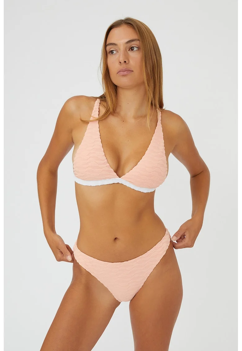 Sutien de baie texturat cu cupe triunghiulare, Roz somon