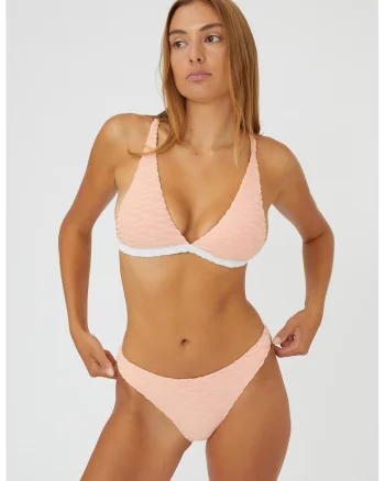 Sutien de baie texturat cu cupe triunghiulare, Roz somon