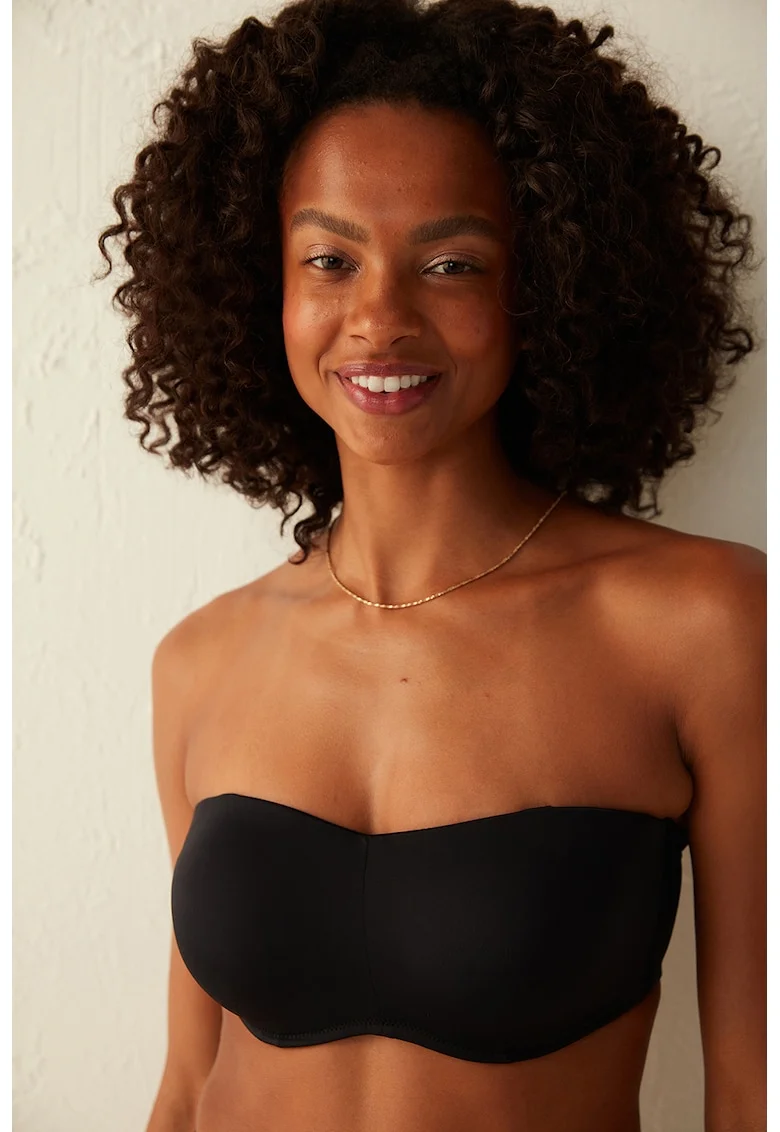 Sutien bandeau de baie cu bretele detasabile, Negru