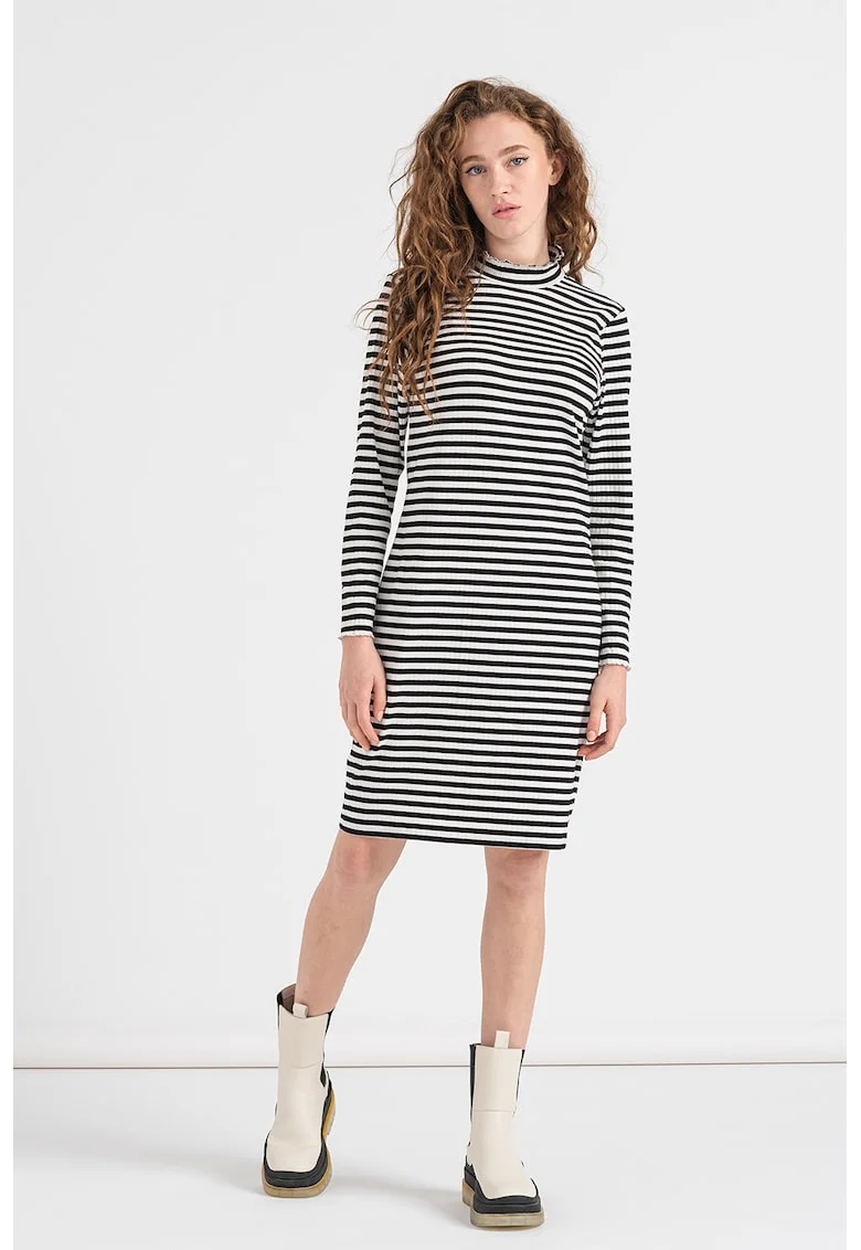 Rochie bodycon cambrata cu model in dungi Fransiska, Alb/Negru