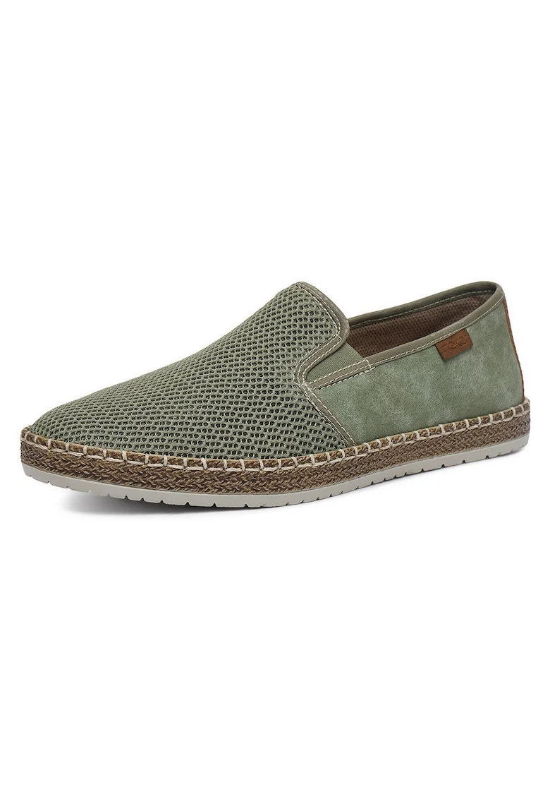 Pantofi  pentru barbati, verde, piele naturala/textil, slip-on, talpa solida,