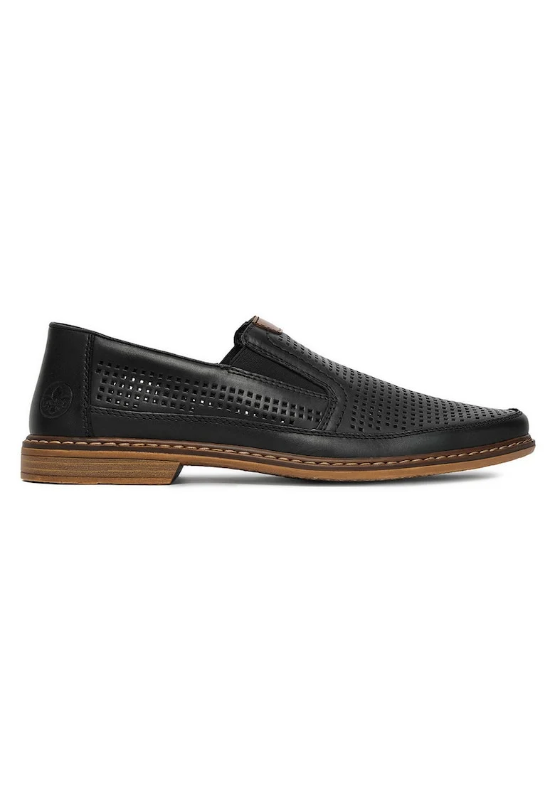 Mocasini barbati,  piele naturala, negru, slip-on, perforati