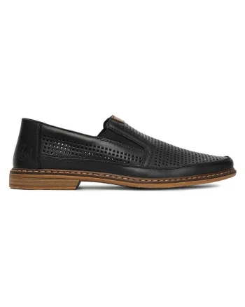 Mocasini barbati,  piele naturala, negru, slip-on, perforati
