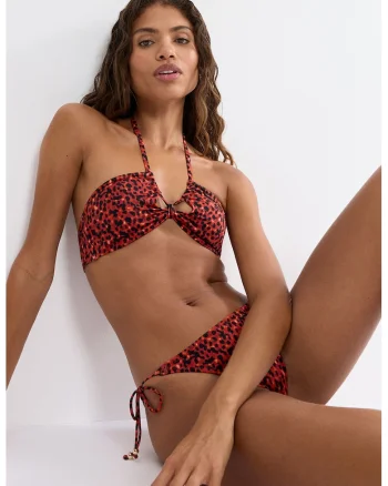 Sutien de baie cu bareta halter Midnight Swim, Rosu/Negru