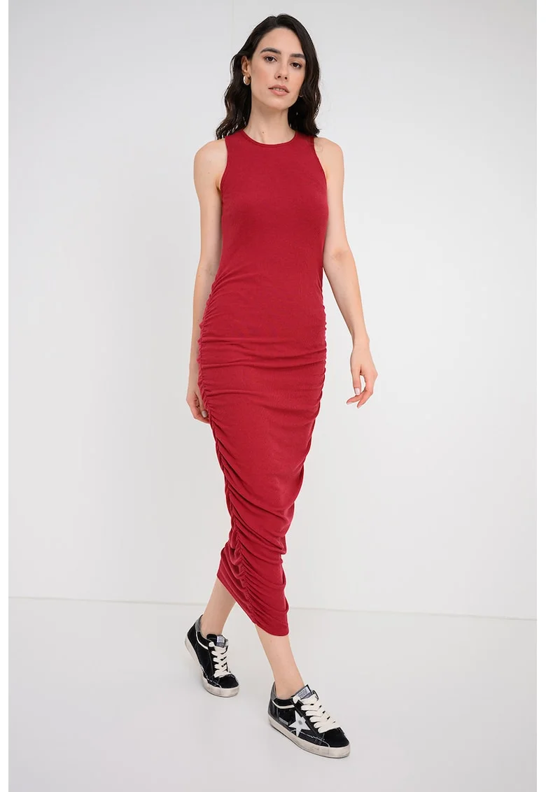 Rochie fara maneci cu croiala bodycon, Visiniu inchis