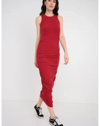 Rochie fara maneci cu croiala bodycon, Visiniu inchis