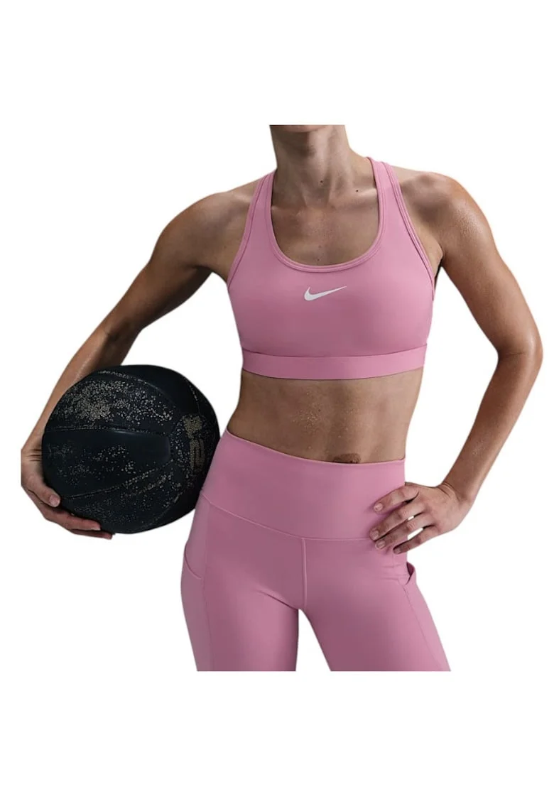 Bustiera alergare dama  Swoosh Medium Support SS 2025, Roz