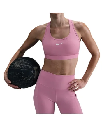 Bustiera alergare dama  Swoosh Medium Support SS 2025, Roz
