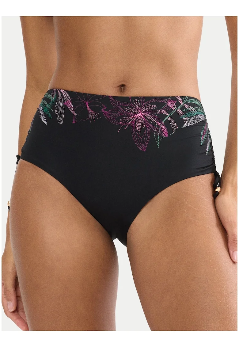 Slip de bikini pentru femei,  floral, negru, material sintetic