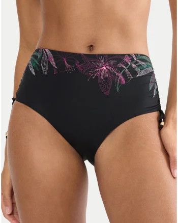 Slip de bikini pentru femei,  floral, negru, material sintetic