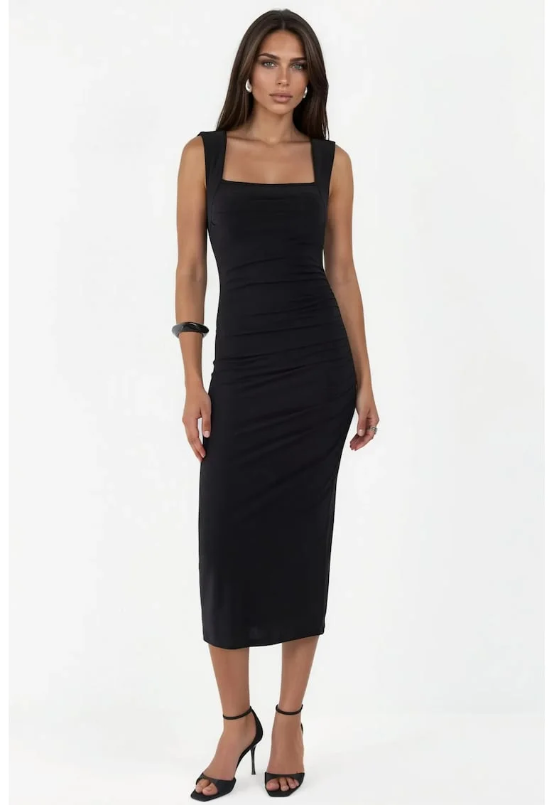 Rochie Midi  Bodycon, Elegant, Negru, 95% poliester, 5% elastan