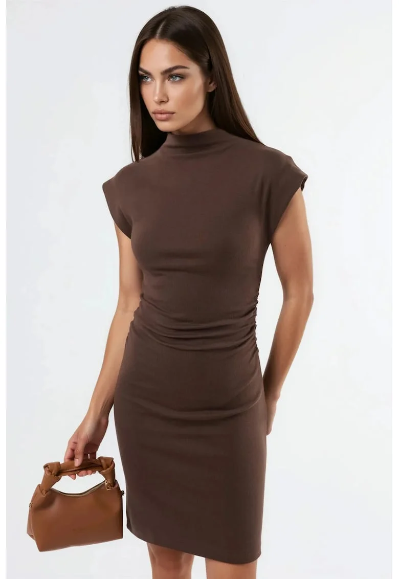 Rochie mini,  bodycon, fara maneci, maro cafea, modal-bumbac-elastan
