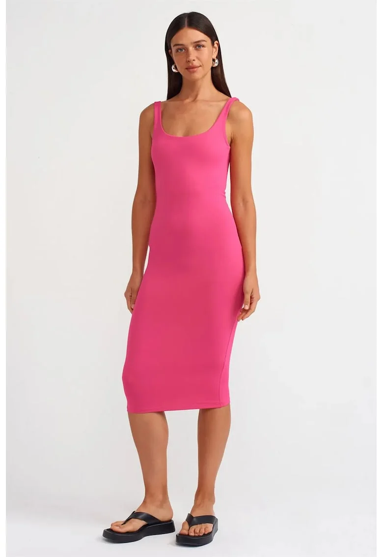 Rochie Midi,  Bodycon, Roz Aprins, Elastic, Fara Maneci