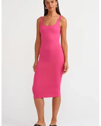 Rochie Midi,  Bodycon, Roz Aprins, Elastic, Fara Maneci