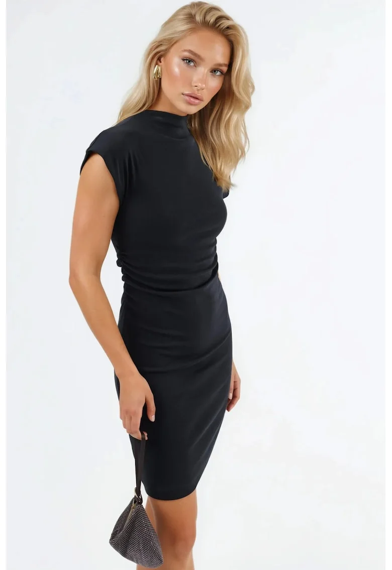 Rochie mini  bodycon, eleganta, neagra, 50% modal, 45% bumbac, 5% elastan,