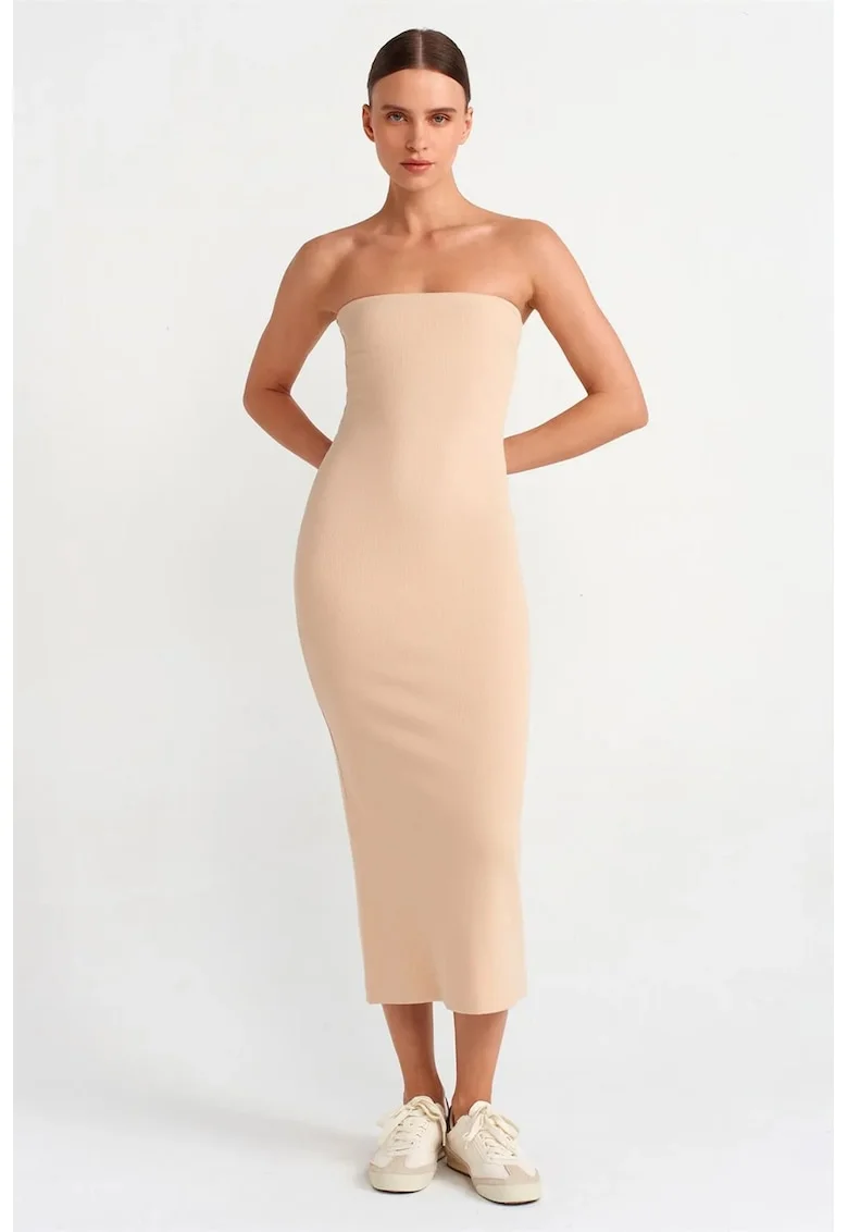 Rochie Midi,  Bodycon, Bej Natural, Elegant, Bumbac-Elastan