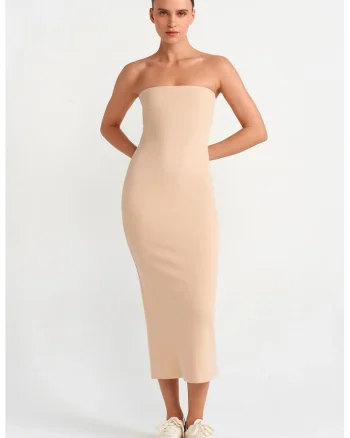 Rochie Midi,  Bodycon, Bej Natural, Elegant, Bumbac-Elastan