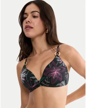 Sutien bikini  negru floral, Negru
