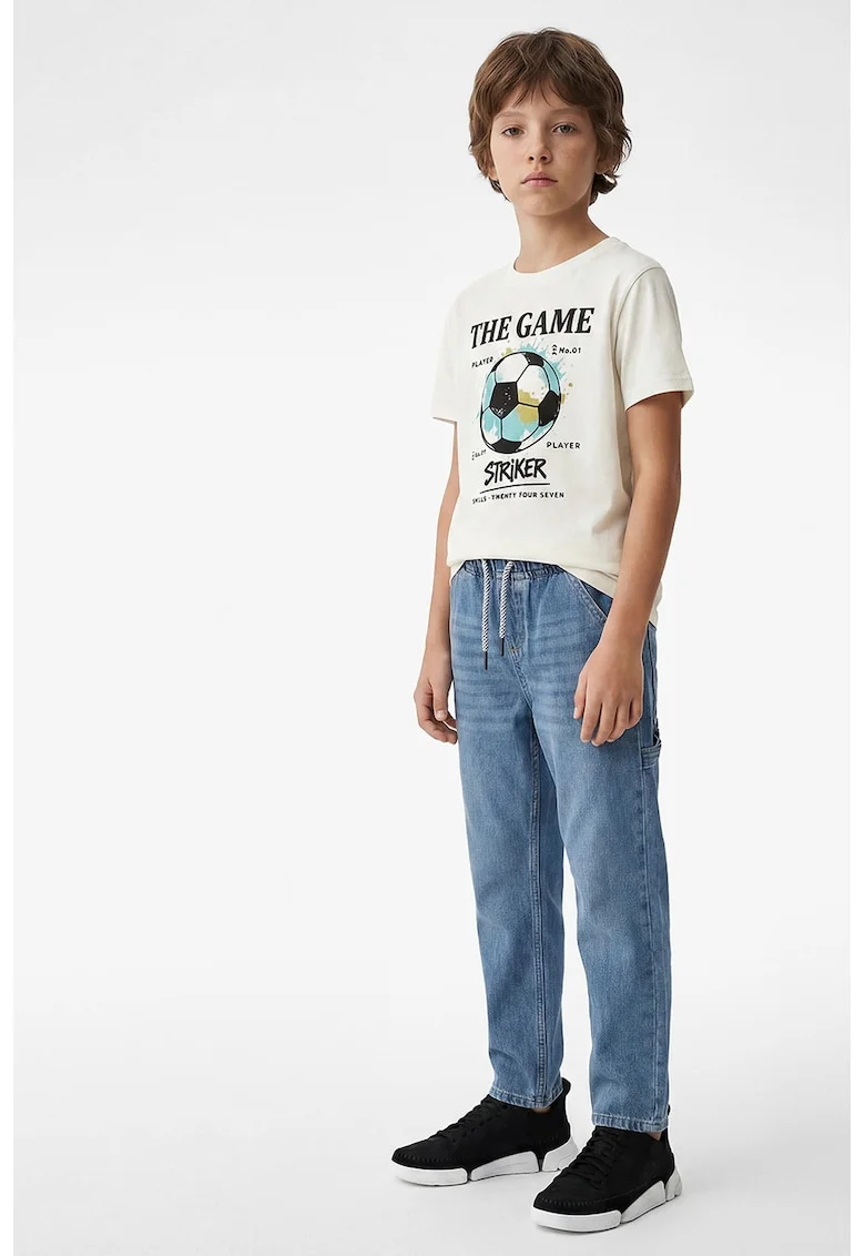 Tricou cu imprimeu cu minge de fotbal, Alb