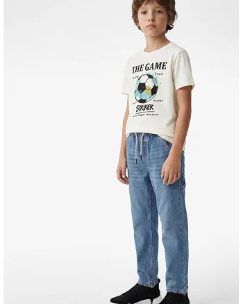 Tricou cu imprimeu cu minge de fotbal, Alb