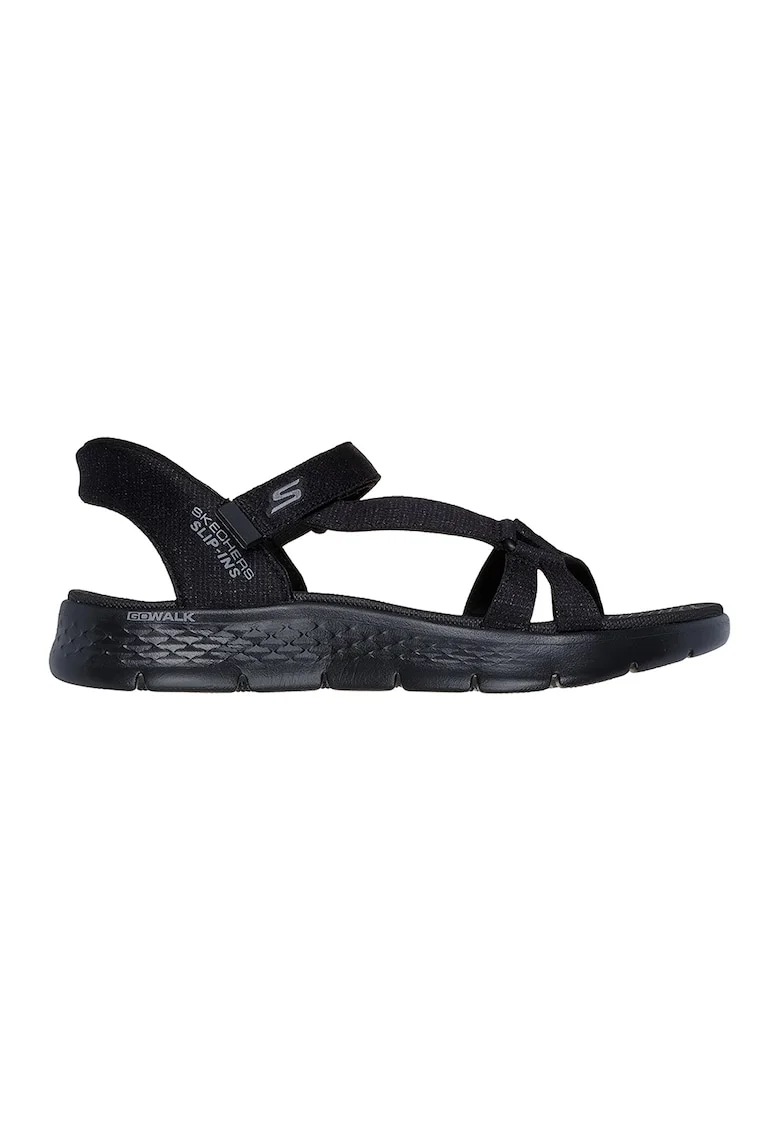 Sandale slip-on cu logo si talpa plata, Negru