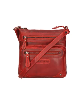 Geanta crossbody unisex de piele, Caramiziu