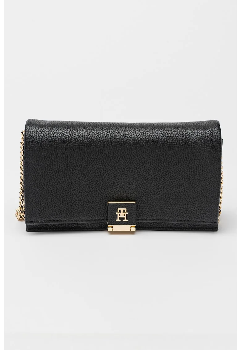 Geanta crossbody de piele ecologica cu bareta din lant, Negru