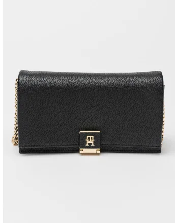 Geanta crossbody de piele ecologica cu bareta din lant, Negru