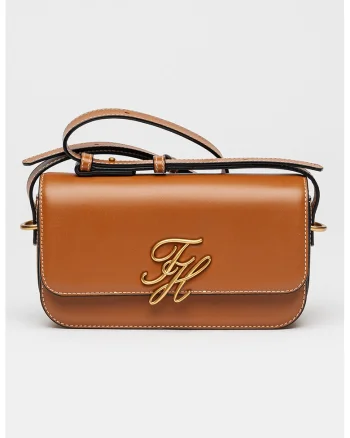 Geanta crossbody de piele cu logo metalic, Maro Siena