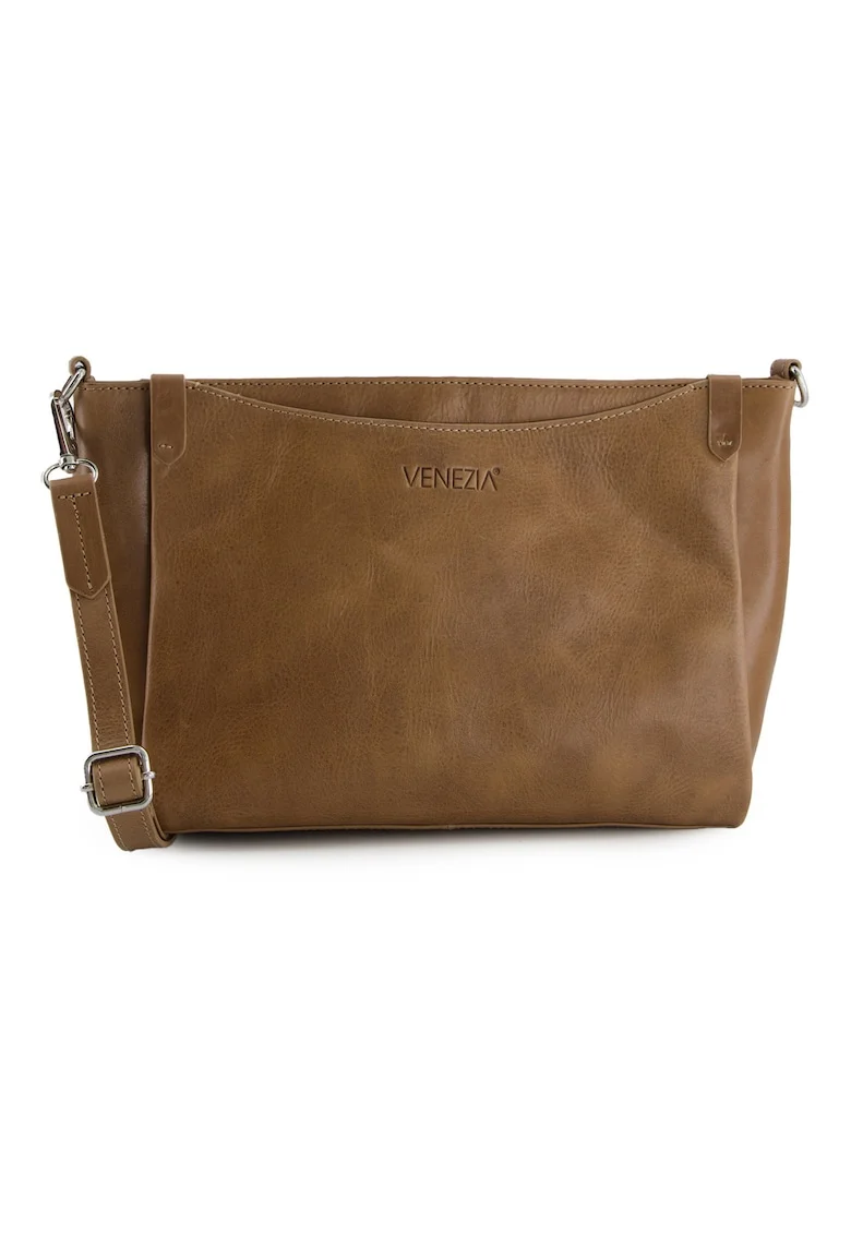 Geanta crossbody din piele naturala cu logo discret