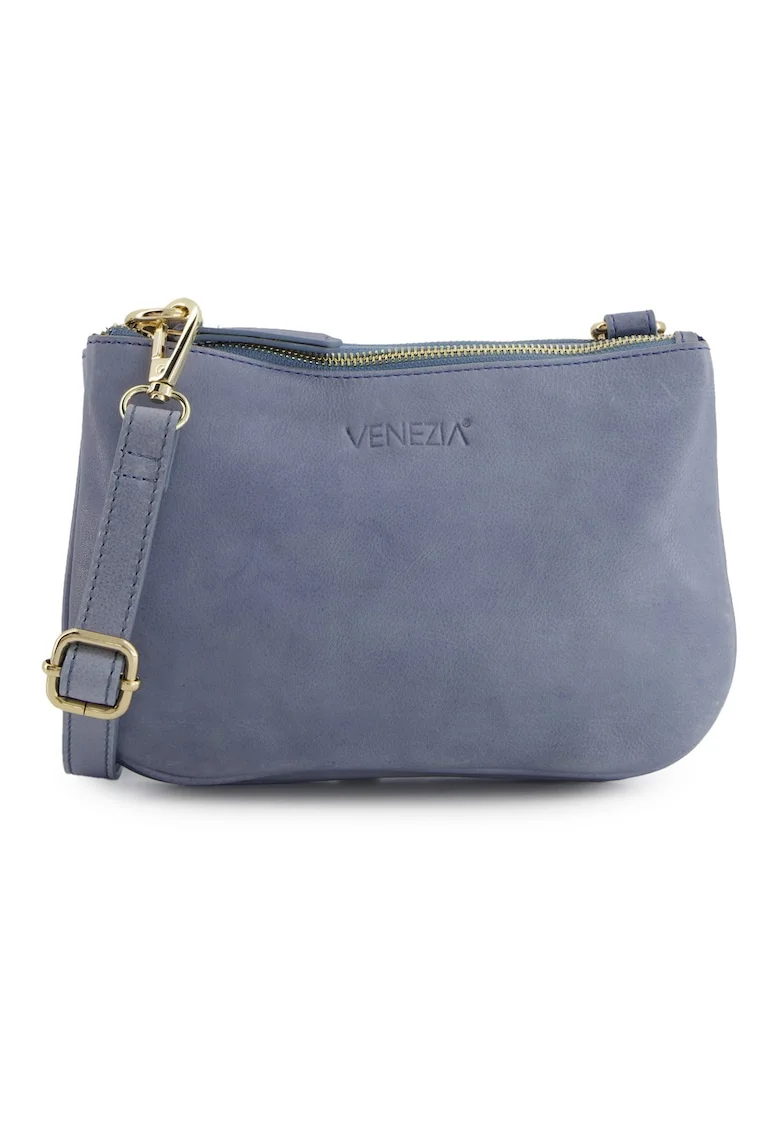 Geanta crossbody din piele naturala cu doua compartimente si detaliu logo
