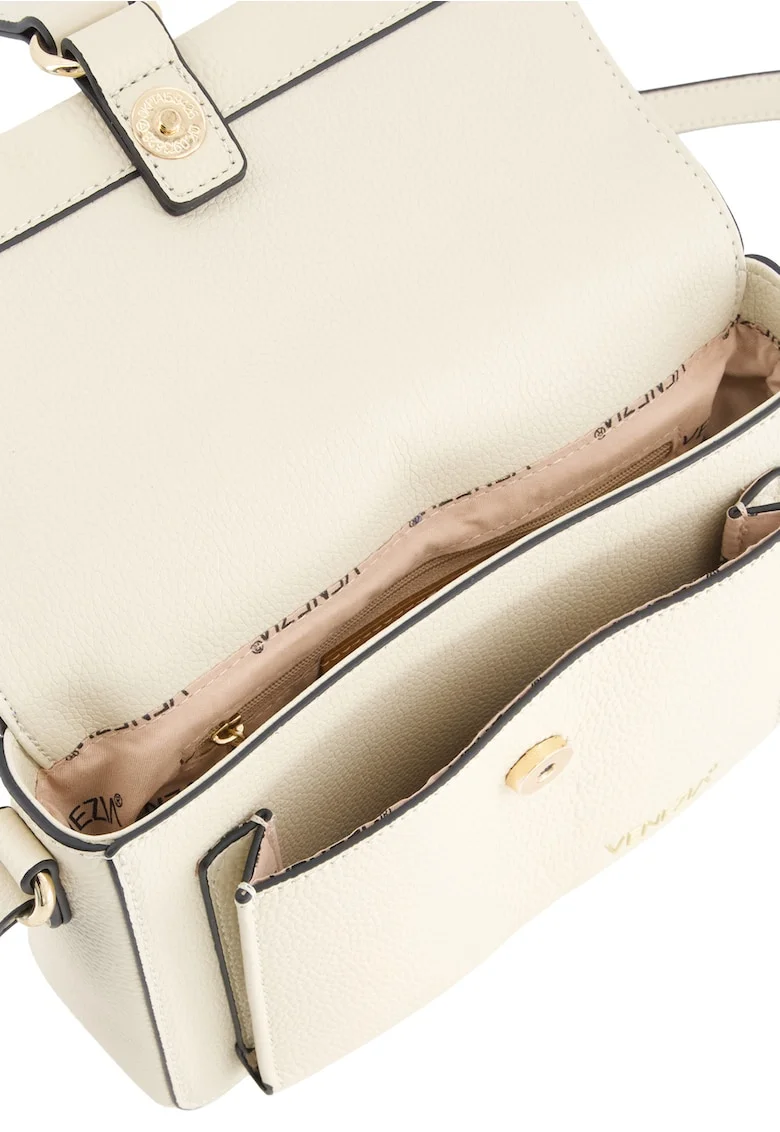 Geanta crossbody  bej piele naturala rigida 15x23x7cm curea reglabila aurii