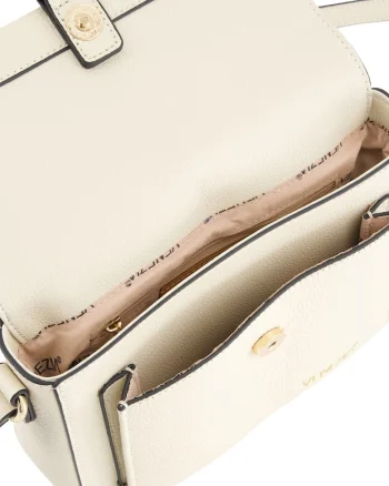 Geanta crossbody  bej piele naturala rigida 15x23x7cm curea reglabila aurii