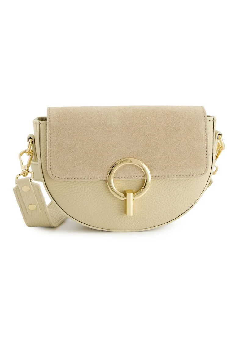 Geanta crossbody  piele naturala bej 21x14x6cm